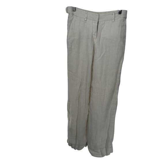 Tory Burch Women's white 100% Linen Pants Size 2 BUTTON Logo STRAIGHT LEG - Picture 1 of 5